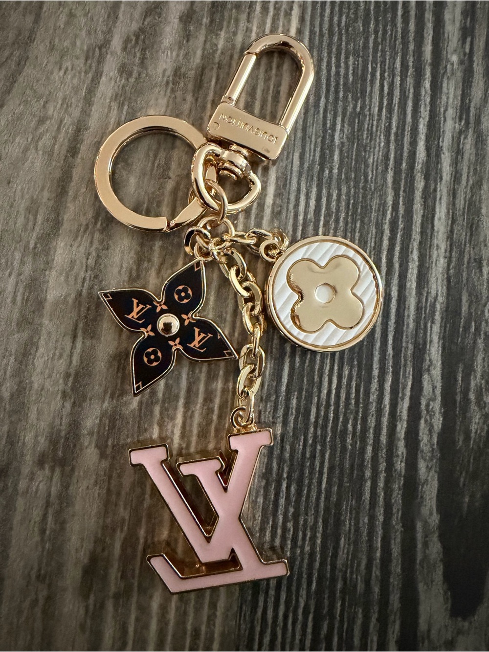 Louis Vuitton Pink & Black Monogram Flower Keychain with Gold Hardware - Picture 2 of 2